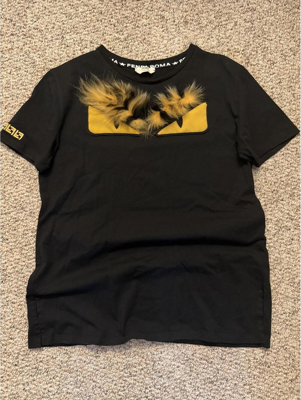 FENDI Monster eyes w/furry eyebrows black tee shirt top